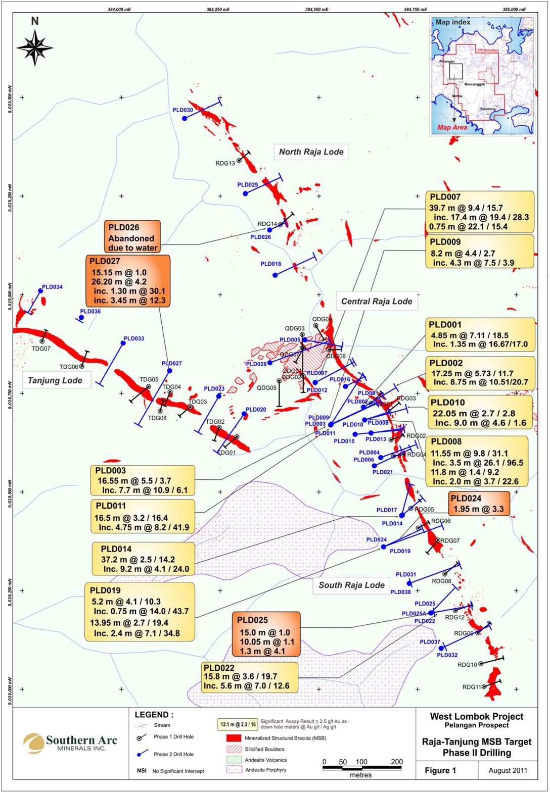 Figure 1 Pelangan Prospect Phase 2 Drill Hole Locations and Highlights